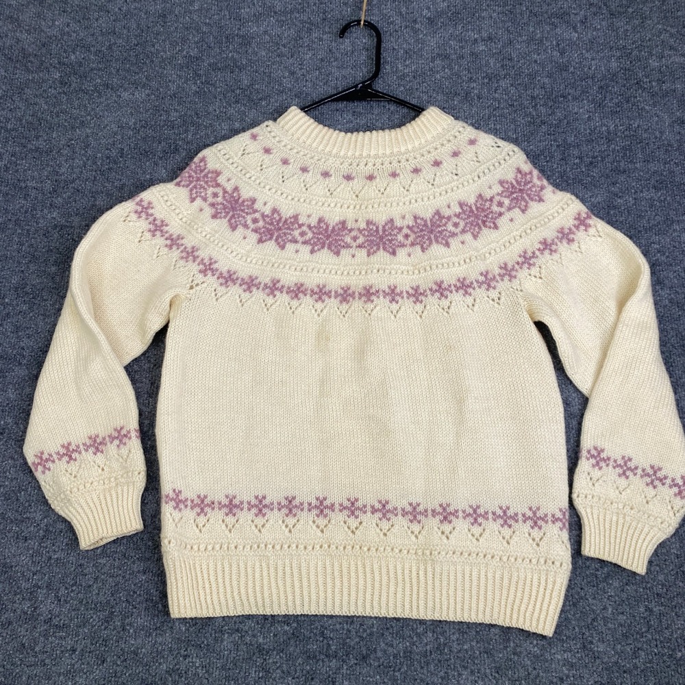 Dale of Norway Vintage Wool Fair Isle Snowflake Sweater Cream Lavender Size 40